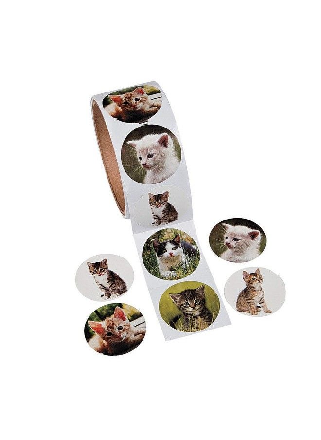 Fun Express Realistic Cat Stickers (Roll Of 100) 1.5” Round 6 Cute Photos Great For Kids Teachers Party Favors Rewards Craft Projects Water Bottles Scrapbooks Calendars Planners And Journals  - Image 1