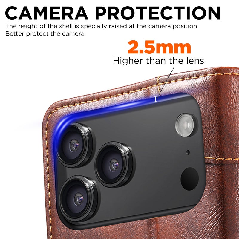 سوتين جراب هاتف من الجلد بمشبك وملمس عجل باروكي لهاتف iPhone 17 (كاكي) - Image 4