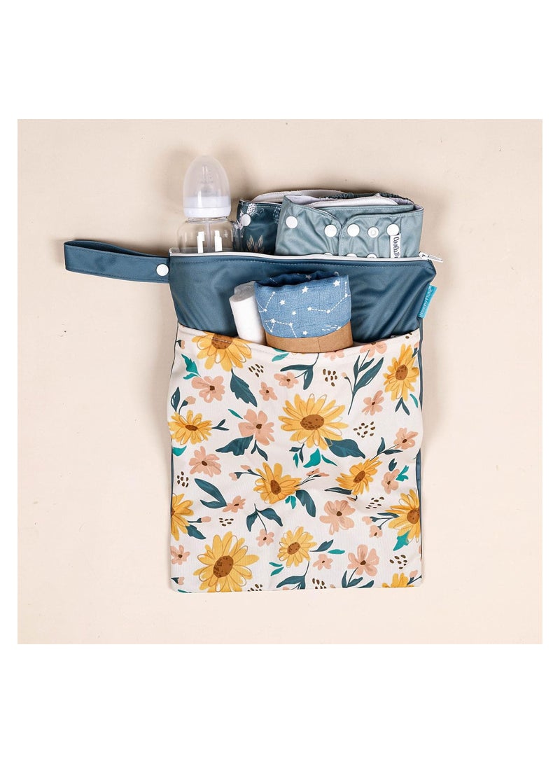 SOLARAE Diaper Wet Dry Bags Waterproof Reusable with Two Zippered Pockets Travel Beach Pool Daycare Soiled Baby Items Yoga Gym Bag for Swimsuits or Wet Clothes, 1pcs (Flower) - Image 3