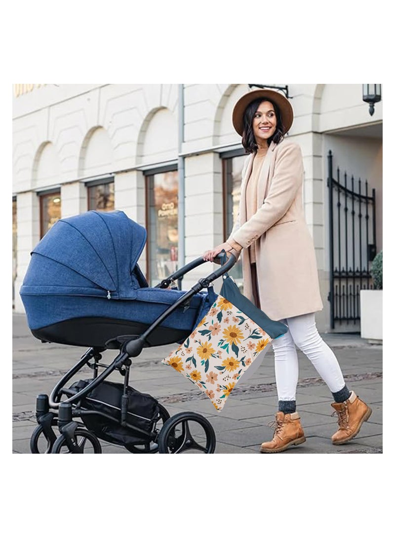 SOLARAE Diaper Wet Dry Bags Waterproof Reusable with Two Zippered Pockets Travel Beach Pool Daycare Soiled Baby Items Yoga Gym Bag for Swimsuits or Wet Clothes, 1pcs (Flower) - Image 2