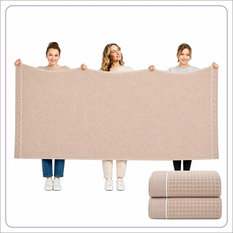 Bath Sheet (2 Piece, 90x180 cm) – Microfiber 310 GSM Waffle Weave Ultra Soft & Highly Absorbent Quick Dry Large Bath Sheet, Lightweight Solid Bath Sheet for Bathroom, Gym, Spa & Travel.