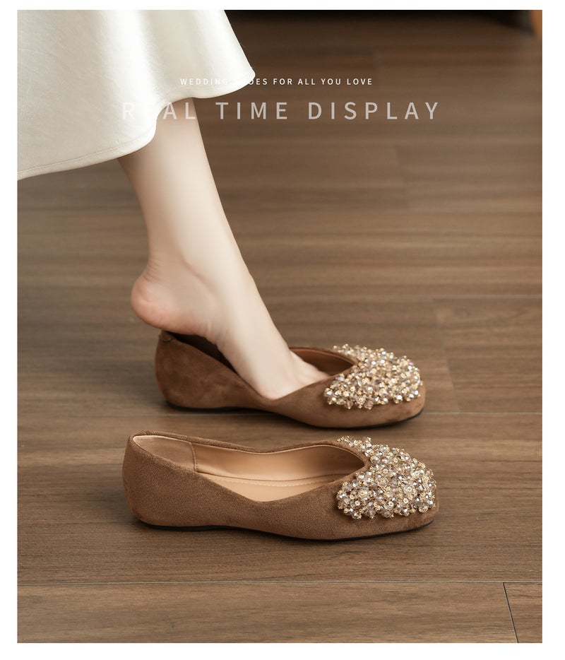 Women's Fleece-Lined Square Toe Faux Suede Slingback Shoes with Hidden Heel, Handcrafted - Image 4