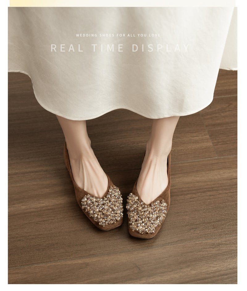 Women's Fleece-Lined Square Toe Faux Suede Slingback Shoes with Hidden Heel, Handcrafted - Image 3