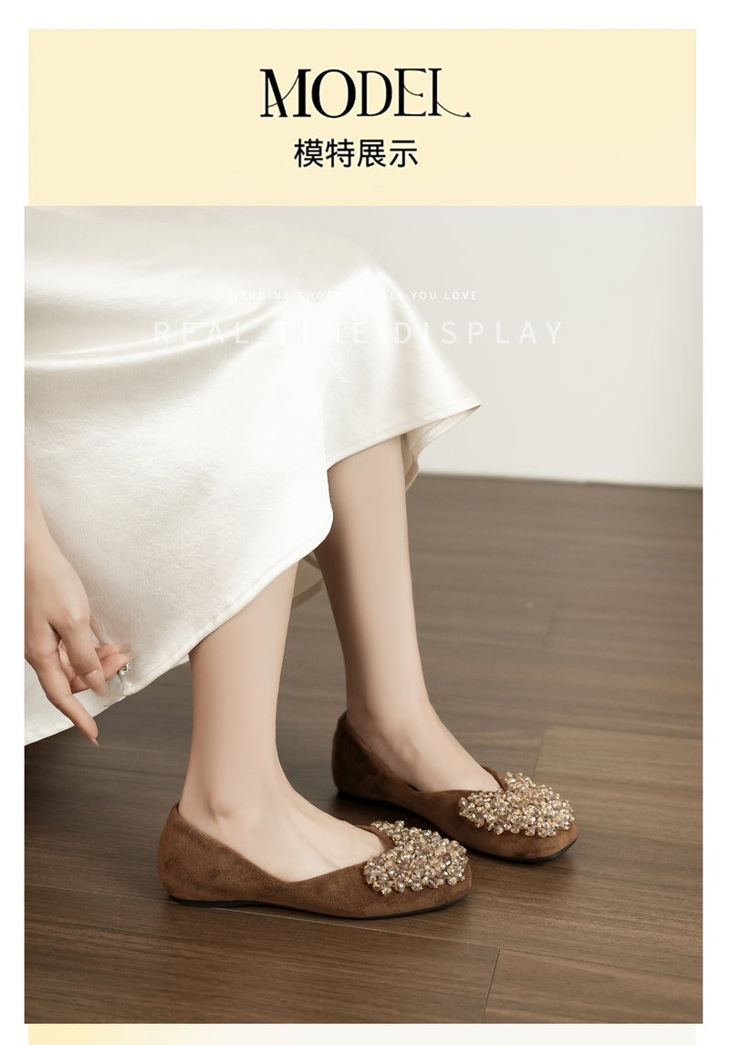 Women's Fleece-Lined Square Toe Faux Suede Slingback Shoes with Hidden Heel, Handcrafted - Image 2