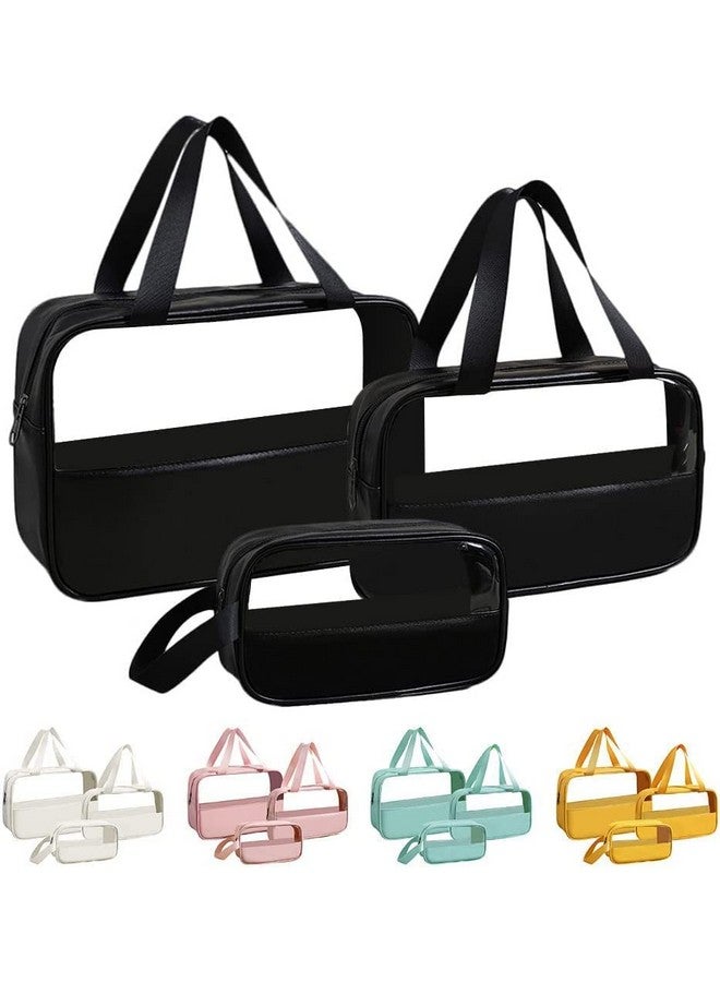 CABLE GALLERY Waterproof Toiletry Bag for Men and Women Travel Toiletry Bag Transparent Makeup Bag Hanging Cosmetic Organizer Bag (Set of 3 Bag) (Black) - Image 1