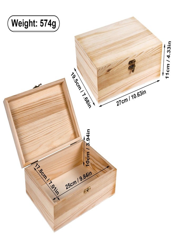 Almagic Unfinished Wood Box with Hinged Lid 1 Pack - 10.6" x 7.6" x 4.3" Smooth Unpainted Wooden Storage Box for Crafts, Jewelry, DIY Painting, Gift Packaging - Lightweight & Warp-Resistant - Image 2