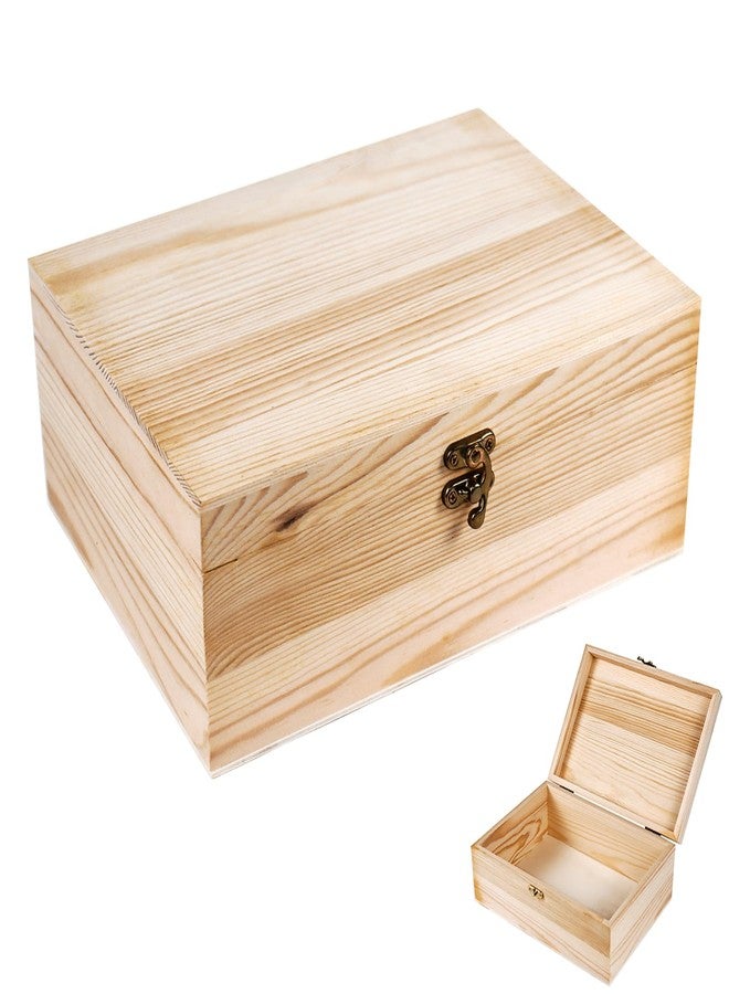 Almagic Unfinished Wood Box with Hinged Lid 1 Pack - 10.6" x 7.6" x 4.3" Smooth Unpainted Wooden Storage Box for Crafts, Jewelry, DIY Painting, Gift Packaging - Lightweight & Warp-Resistant - Image 1