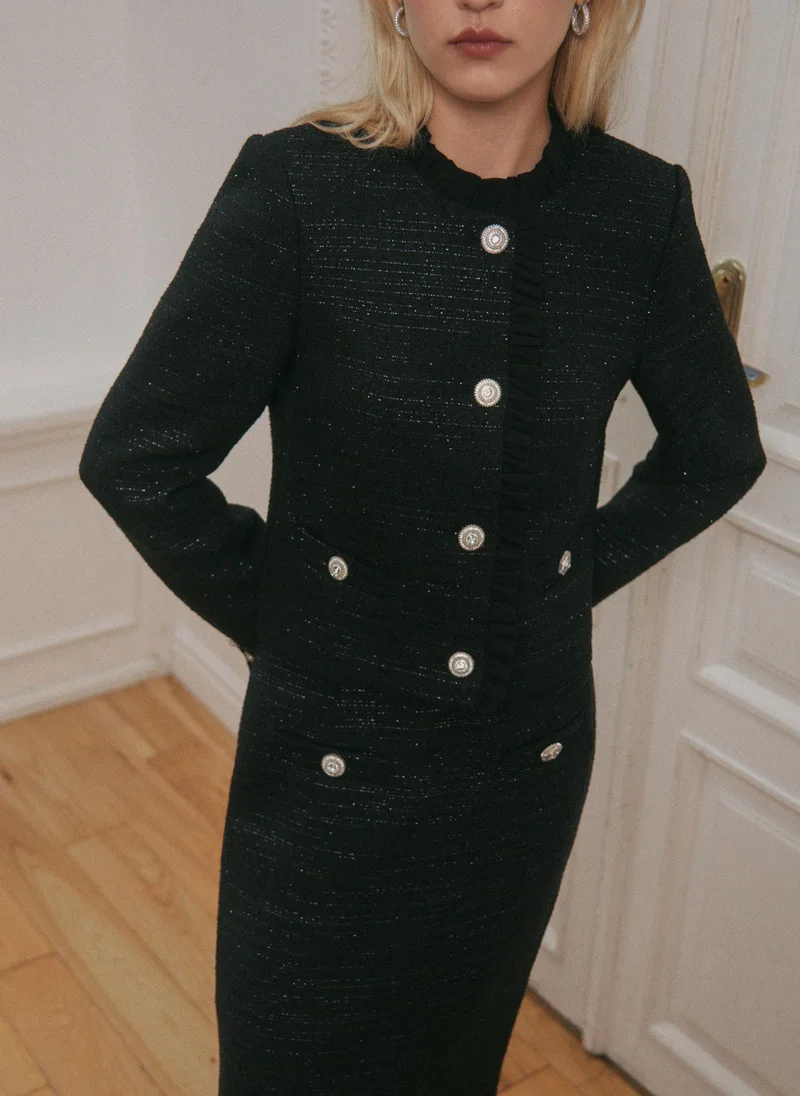 Lichi Single-breasted tweed jacket with ruffles