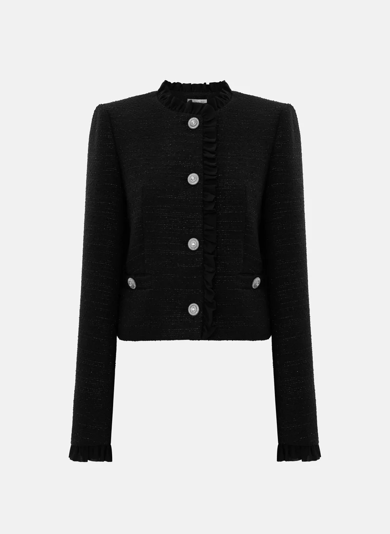 Lichi Single-breasted tweed jacket with ruffles