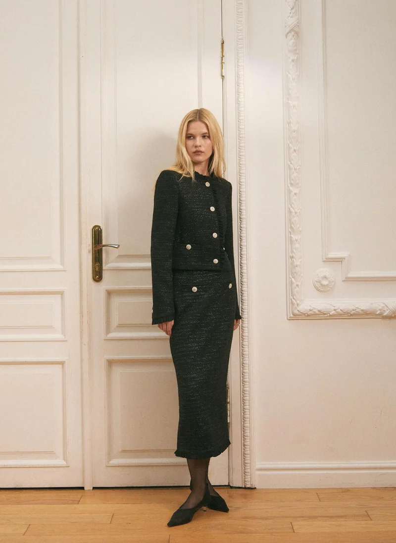 Lichi  Single-breasted tweed jacket with ruffles for Women | Best Price UAE