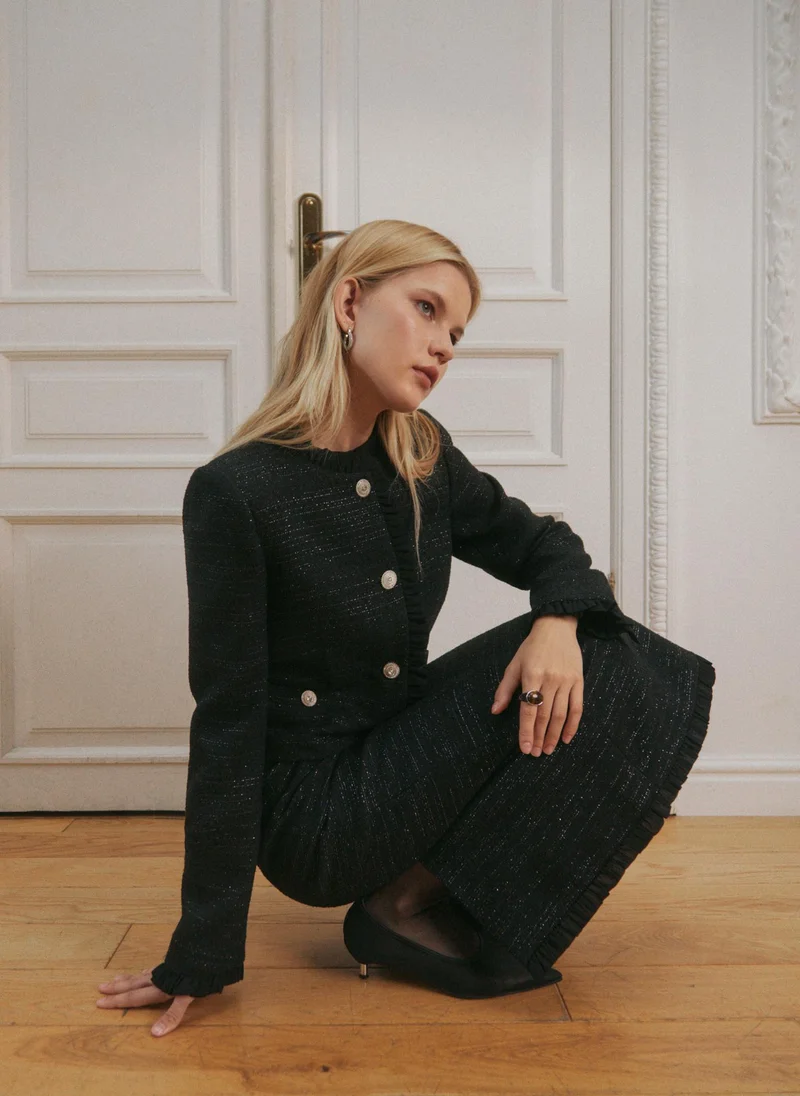 Lichi  Single-breasted tweed jacket with ruffles for Women | Best Price UAE