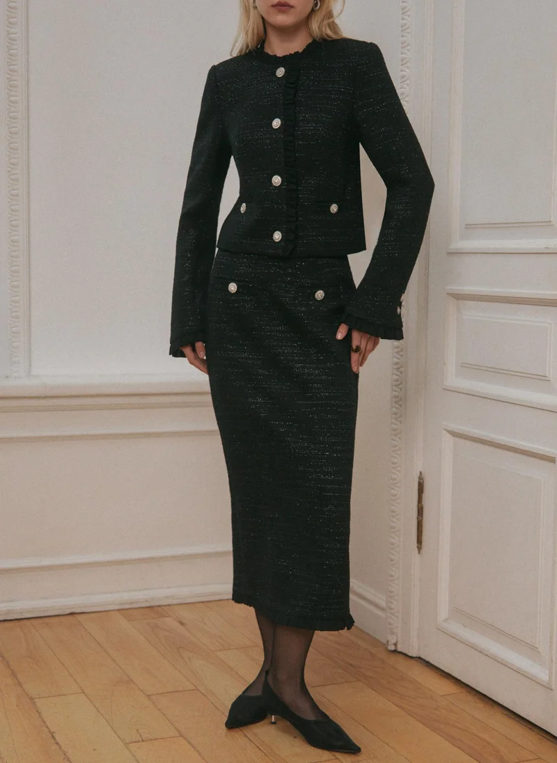 Lichi  Single-breasted tweed jacket with ruffles for Women | Best Price UAE