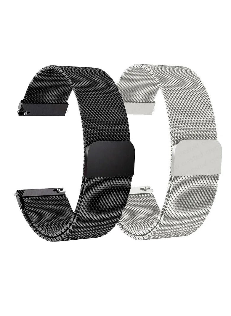 2 Pack For Apple Watch Alpine Watch Band 49mm/45mm/44mm/42mm Milanese Stainless Steel Magnetic Watch Band Compatible With Iwatch Series 8/Ultra/7/Se/6/5/4/3/2/8/9/Black/Silver - Image 1