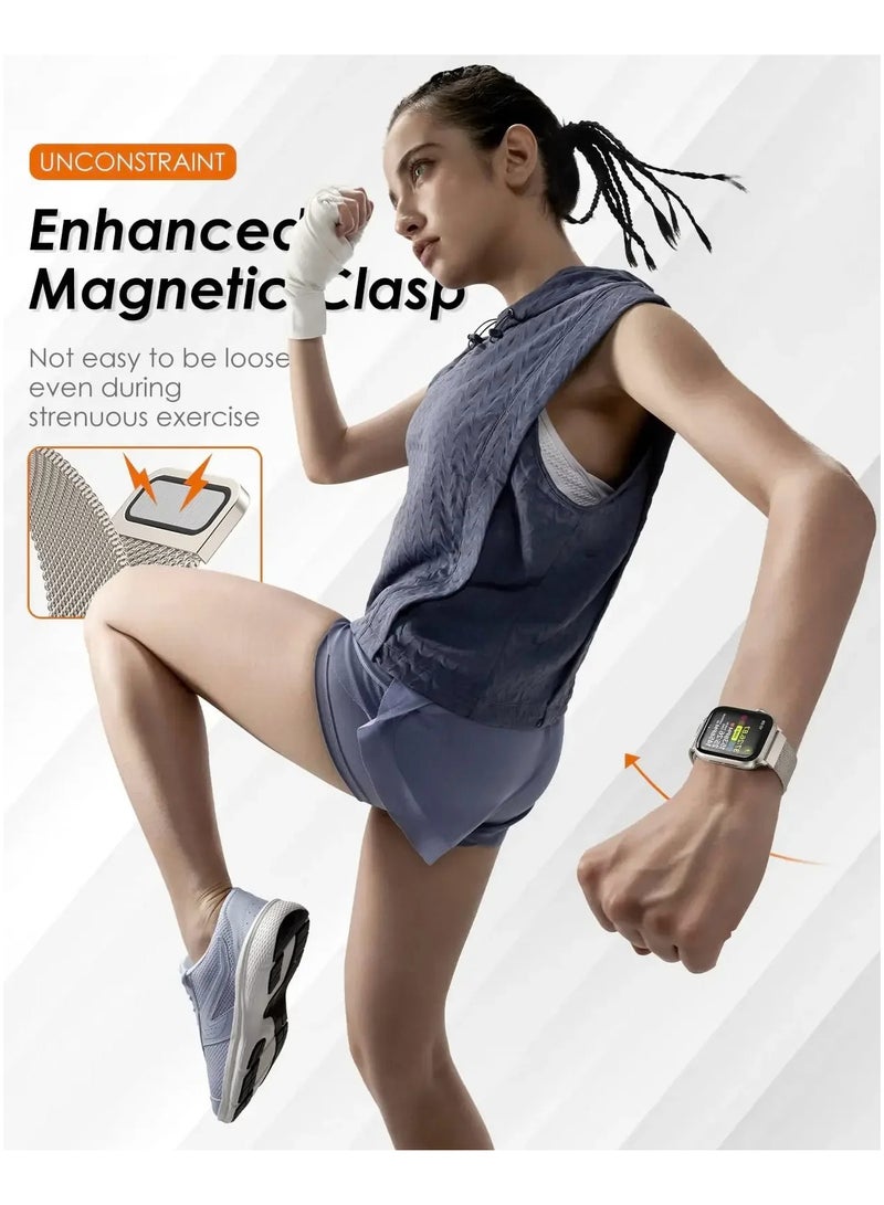 2 Pack For Apple Watch Alpine Watch Band 49mm/45mm/44mm/42mm Milanese Stainless Steel Magnetic Watch Band Compatible With Iwatch Series 8/Ultra/7/Se/6/5/4/3/2/8/9/Black/Silver - Image 5