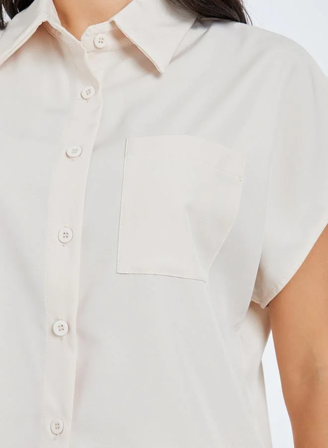 Styli  Beige Short Sleeve Shirt and Wide Leg Pants Set for Women | Best Price UAE