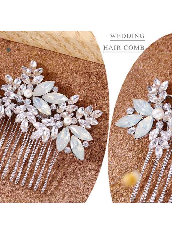 Foyte Crystal Wedding Hair Comb Leaf Bride Headpiece Silver Rhinestone Opal Hair Piece Bridal Side Hair Accessories for Women - Image 5