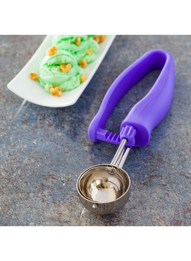 Restaurantware مغرفة جيلاتو مريحة 0.86 أونصة، 1 مغرفة آيس كريم مزدوجة الاستخدام - شفرة مدمجة، مقبض ساطع، مغرفة عجينة بسكويت من الفولاذ المقاوم للصدأ الأرجواني، قبضة مريحة، لجميع المكونات - Image 3