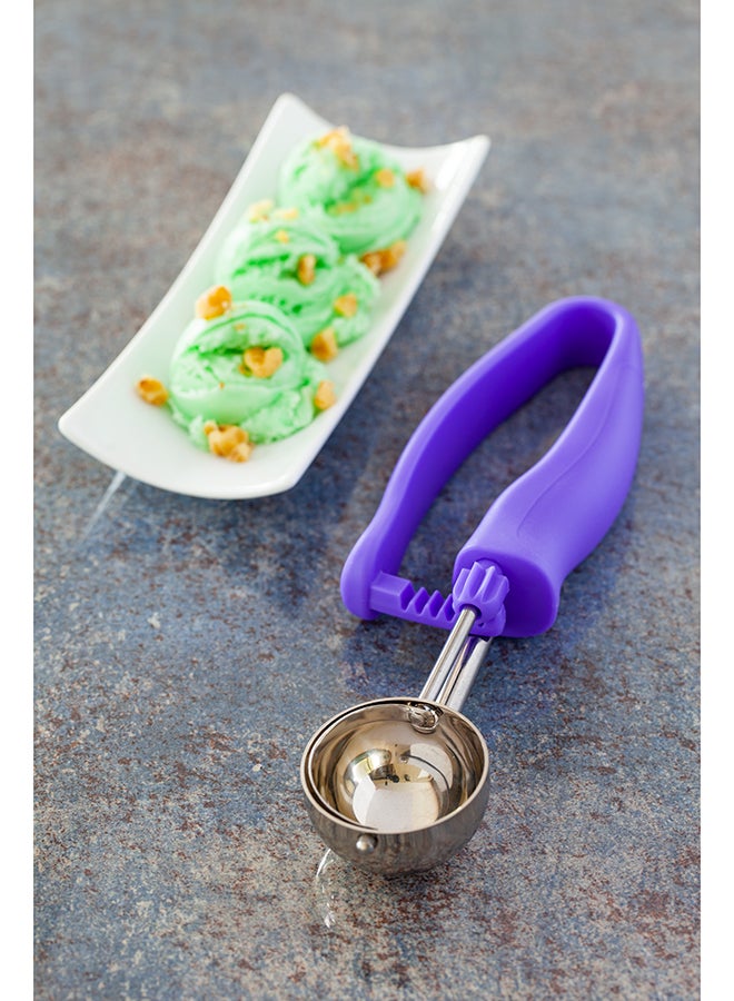 Restaurantware مغرفة جيلاتو مريحة 0.86 أونصة، 1 مغرفة آيس كريم مزدوجة الاستخدام - شفرة مدمجة، مقبض ساطع، مغرفة عجينة بسكويت من الفولاذ المقاوم للصدأ الأرجواني، قبضة مريحة، لجميع المكونات - Image 5