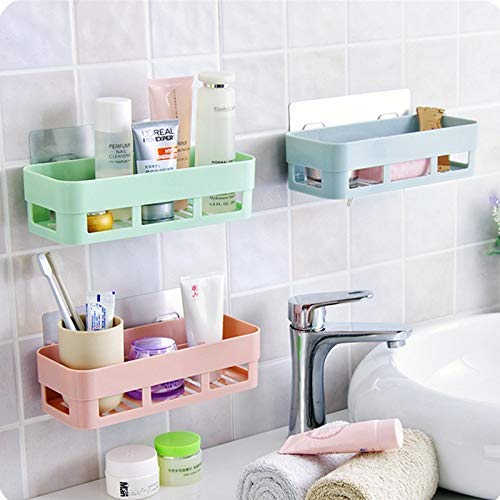 KITSSENTIAL® Multipurpose Kitchen Bathroom Shelf Wall Holder Storage Rack Bathroom Organizer Rack Storage Box Strong Adhesive Sticker Shower Rack Shelf (1Pc)(Random Color) - Image 3