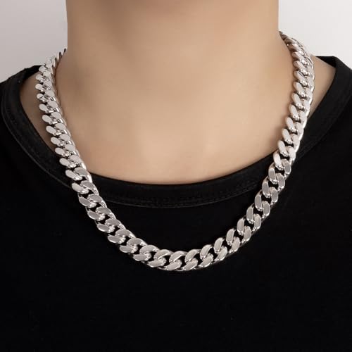 Dankadi Men Italian 925 Sterling Silver Necklace 8-10-12MM Solid Miami Cuban Link Chain 18 "20" 22 "24" 26" 28 "30 "Man Women Jewelry Gift (24 inch, 12MM Silver Smooth) - Image 2