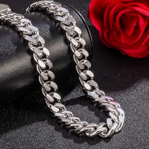 Dankadi Men Italian 925 Sterling Silver Necklace 8-10-12MM Solid Miami Cuban Link Chain 18 "20" 22 "24" 26" 28 "30 "Man Women Jewelry Gift (24 inch, 12MM Silver Smooth) - Image 5