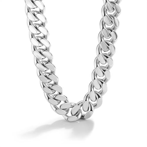 Dankadi Men Italian 925 Sterling Silver Necklace 8-10-12MM Solid Miami Cuban Link Chain 18 "20" 22 "24" 26" 28 "30 "Man Women Jewelry Gift (24 inch, 12MM Silver Smooth) - Image 1