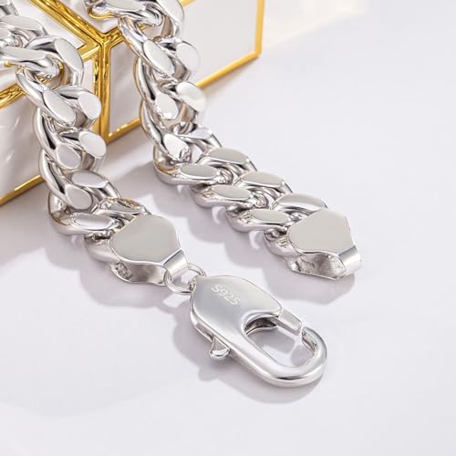 Dankadi Men Italian 925 Sterling Silver Necklace 8-10-12MM Solid Miami Cuban Link Chain 18 "20" 22 "24" 26" 28 "30 "Man Women Jewelry Gift (24 inch, 12MM Silver Smooth) - Image 4