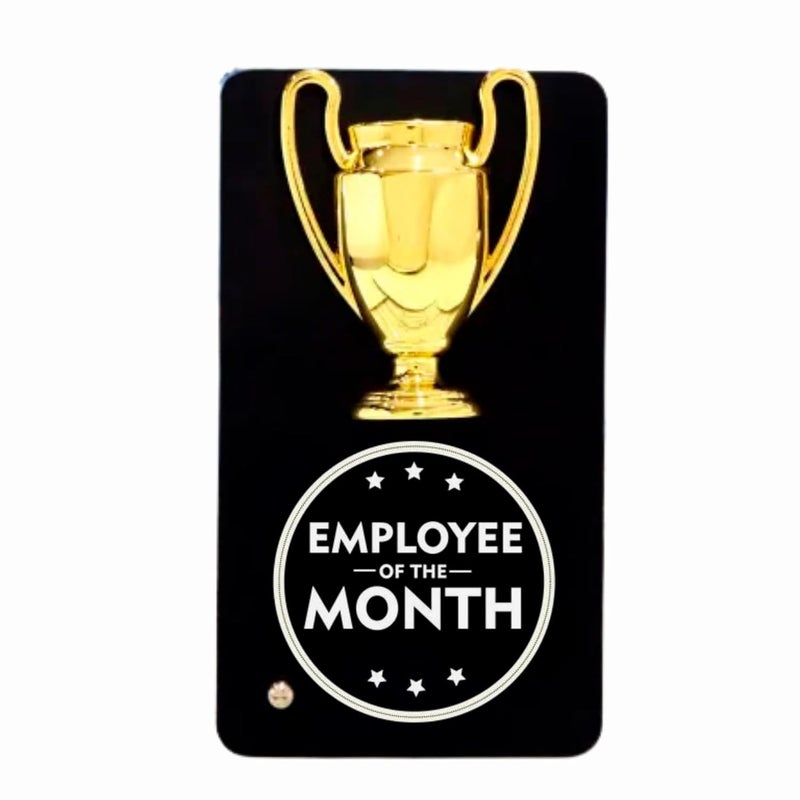 CrownLit Metal Trophy Plaque, Employee of the Month Award, 16 cm x 9 cm, Black and Gold (Employee of The Month) - Image 1