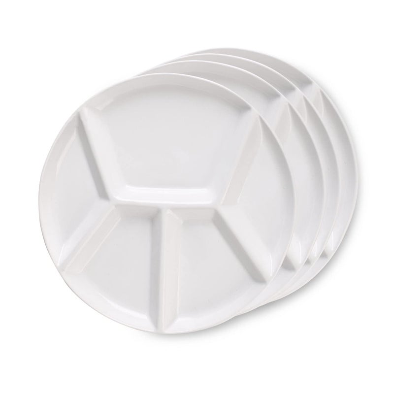 Artestia Fondue Plates Divided 5Sections Round Ceramic Dinner Plates Set of 4 Chip  Dip Serving Trays Perfect for Serving Fondue Food Sauces and Condiments