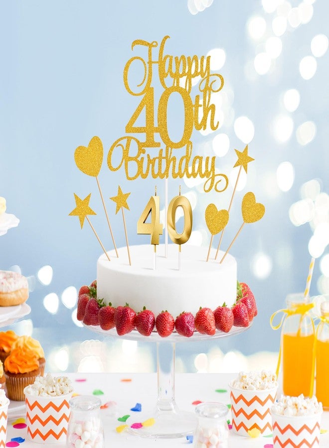 Lecferrarc زينة كعكة عيد الميلاد الأربعين من ليكفيرارك، شموع عيد الميلاد الأربعين، شموع أرقام الكعكة، ومجموعة زينة كعكة عيد الميلاد الأربعين اللامعة لحفلات أعياد الميلاد (ذهبي) - Image 3