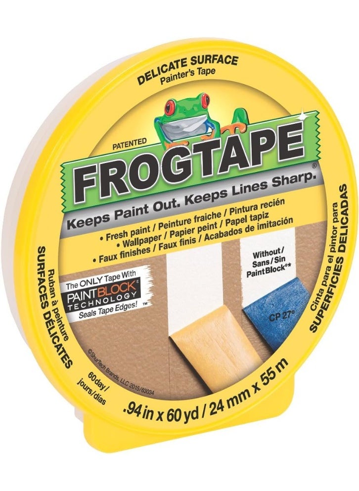 FROGTAPE CF 160 Multi-Use Painter's Tape with PAINTBLOCK for Delicate Surfaces, 24mm x 55m, Yellow, 1 Roll (105550) - Image 3