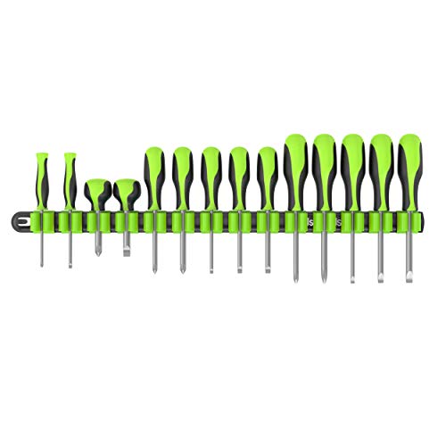 Olsa Tools Premium Wall-Mount Screwdriver Organizer - Black Nylon with Neon Green Clips - Holds 14 Screwdrivers - Part: 1031 - Image 1