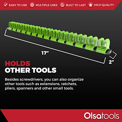 Olsa Tools Premium Wall-Mount Screwdriver Organizer - Black Nylon with Neon Green Clips - Holds 14 Screwdrivers - Part: 1031 - Image 4