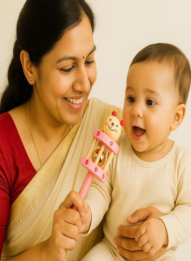 WoCra® Wooden Baby Rattle Toys - Pack of 5 | Non-Toxic Handmade Musical Toys for Newborns, Infants & Toddlers | Xylophone, Drum, Jingle, Cage & Animal Rattle (Random Colors) | Safe Wooden Sensory Toys for Babies - Image 5