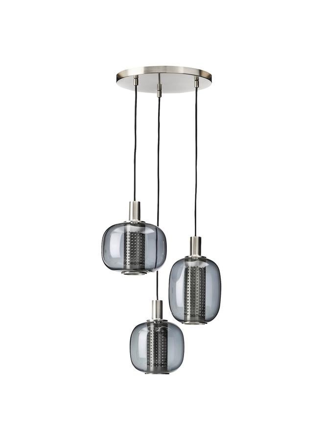 Zaboon Pendant lamp with 3 lamps, nickel-plated/grey glass, 41 cm - Image 1