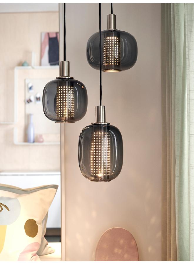 Zaboon Pendant lamp with 3 lamps, nickel-plated/grey glass, 41 cm - Image 5