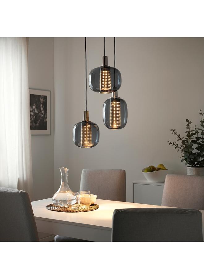 Zaboon Pendant lamp with 3 lamps, nickel-plated/grey glass, 41 cm - Image 2