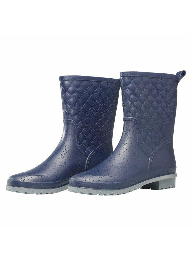 Petrass Women Rain Boots Black Waterproof Mid Calf Lightweight Cute Booties Fashion Out Work Comfortable Garden Shoes, Navy 6 - Image 1