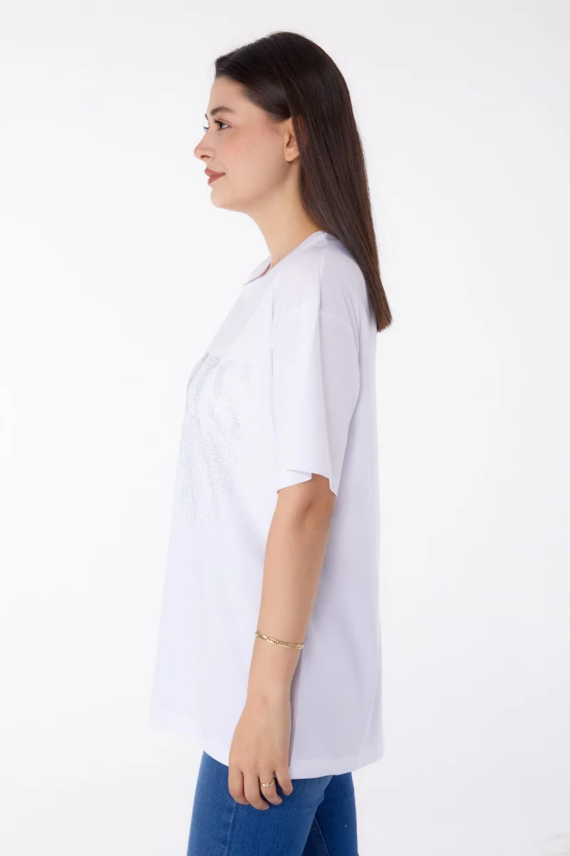 Tofisa Plain Crew Neck Women's White Stone T-Shirt - 25698
