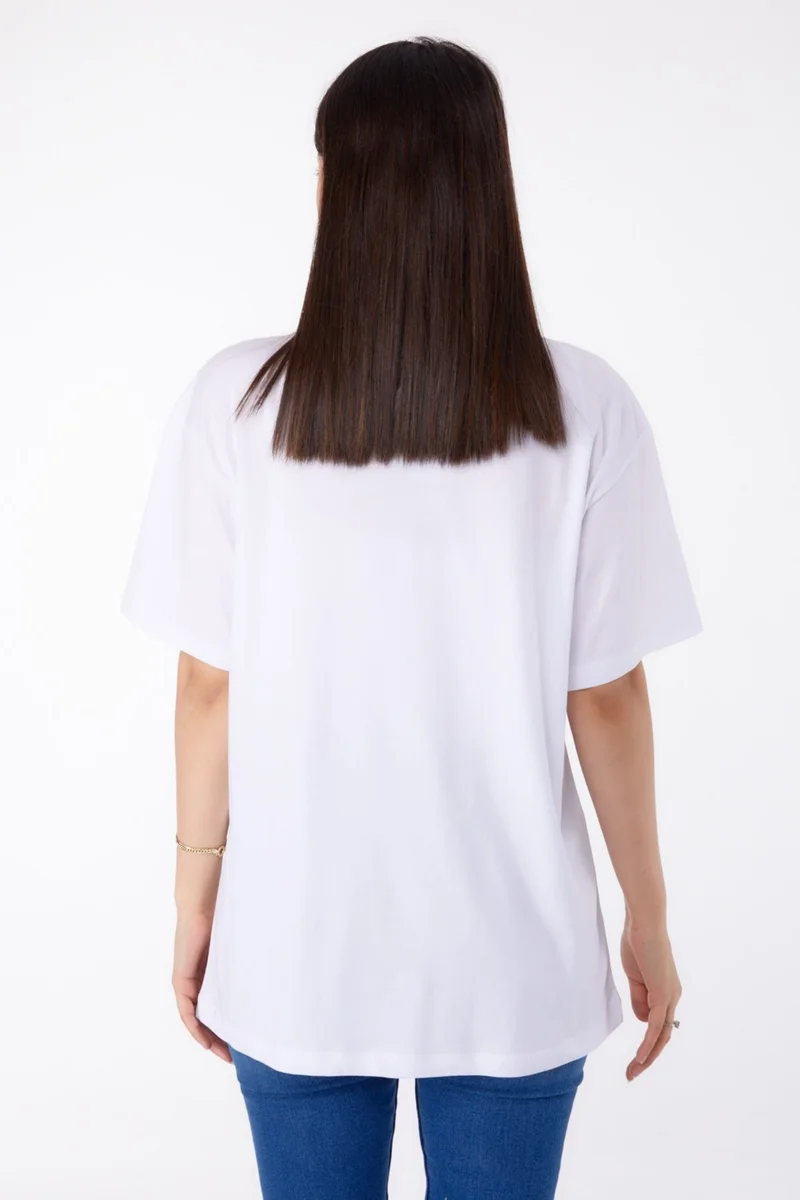 Tofisa Plain Crew Neck Women's White Stone T-Shirt - 25698