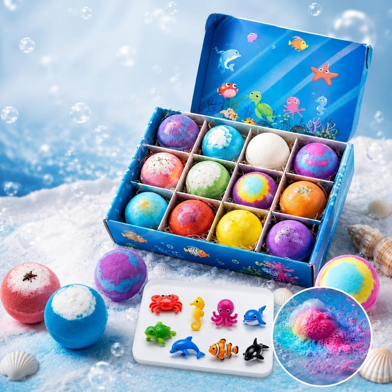 Bath Bombs for Kids with Surprise Toy Inside Each Ball, 12 Pcs Colorful Sea Creatures Bath Bombs for Kids, Fun Gift for Girls and Boys - Image 2