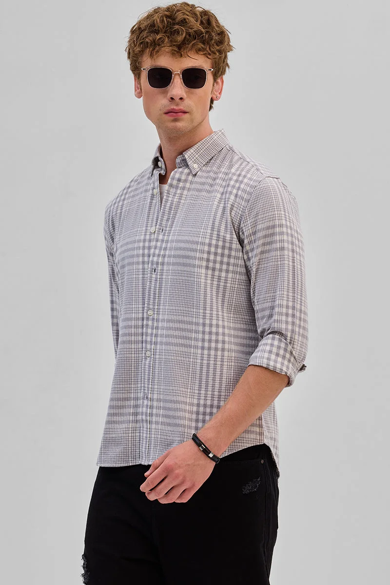 SNITCH Light Grey Checks Slim Fit Shirt