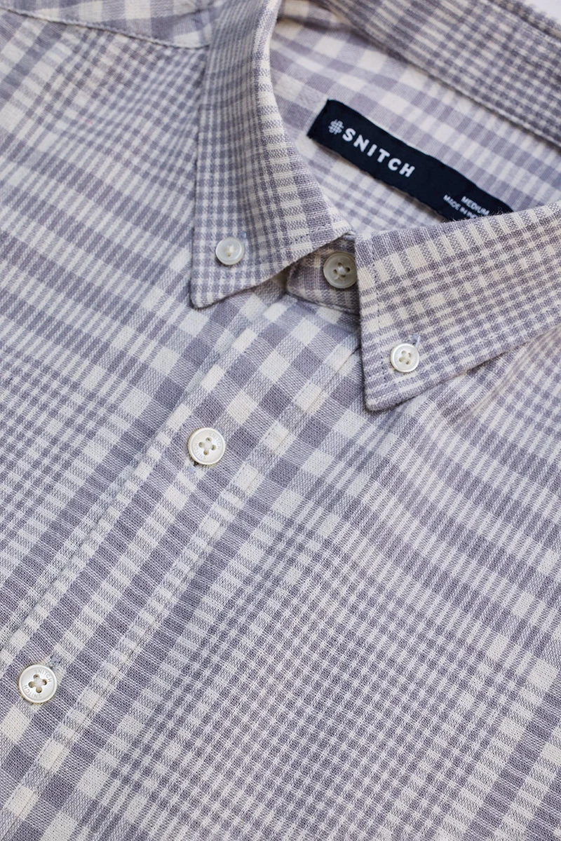 SNITCH Light Grey Checks Slim Fit Shirt