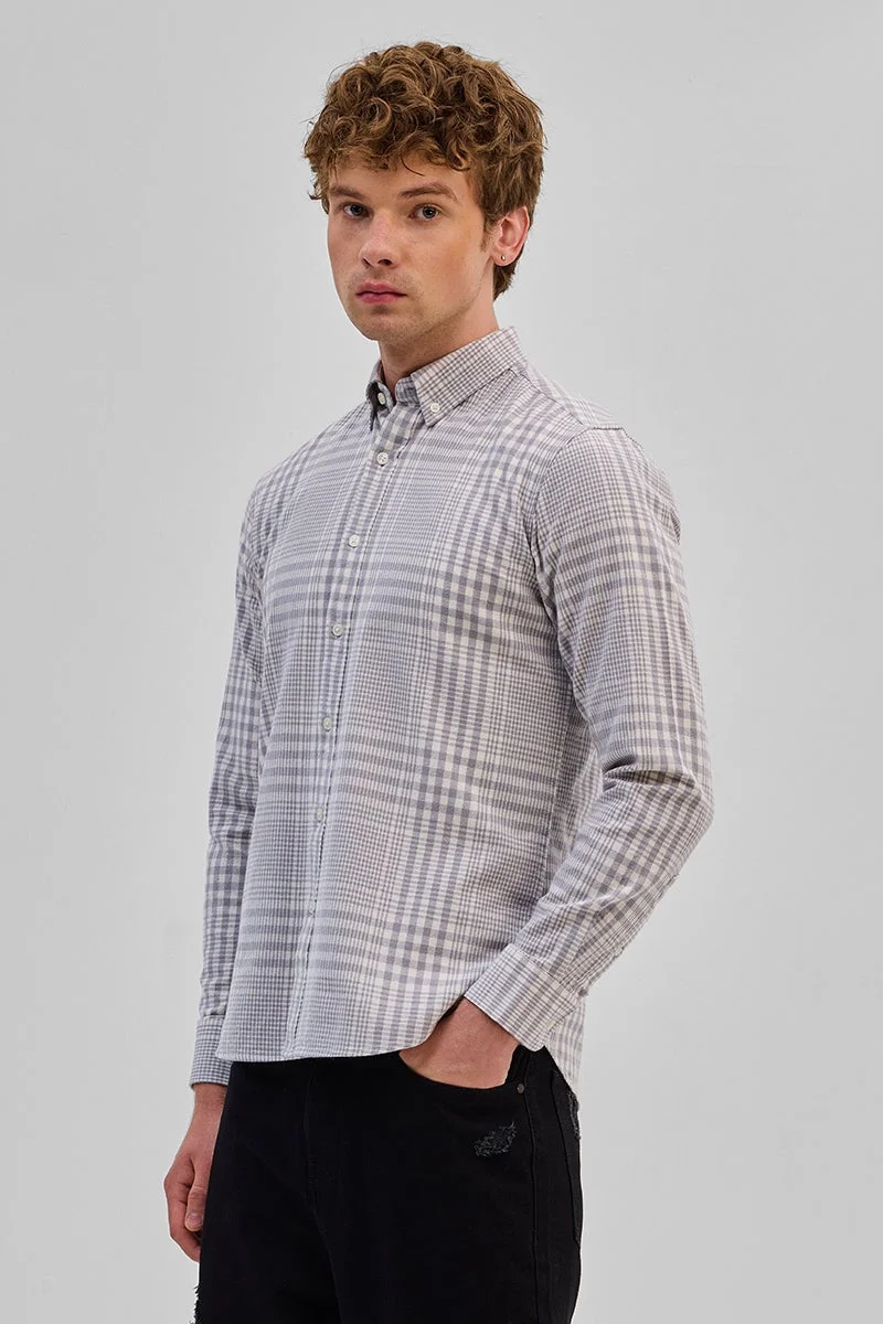 SNITCH Light Grey Checks Slim Fit Shirt