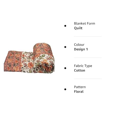 SIBLEY Craft 240 TC Single Bed Organic Cotton Jaipuri Razai Bed Blanket Ac Quilt for Winter Soft Light Weight Rajasthani Traditional Rajai Cotton Comforter 85 x 55 inch Design1 Single - Image 5