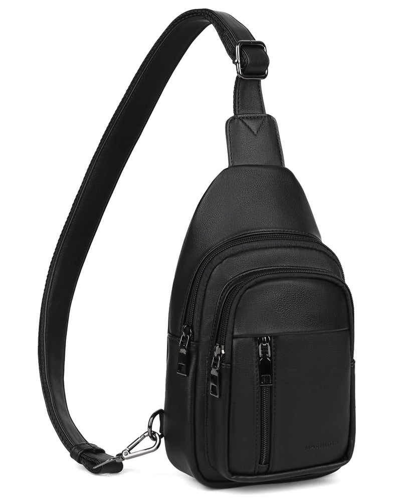 MASINTOR Sling Bag for Women - Crossbody Bags Fanny Pack with Vegan Leather - Adjustable Sling Backack for Travel Pure Black - Image 1