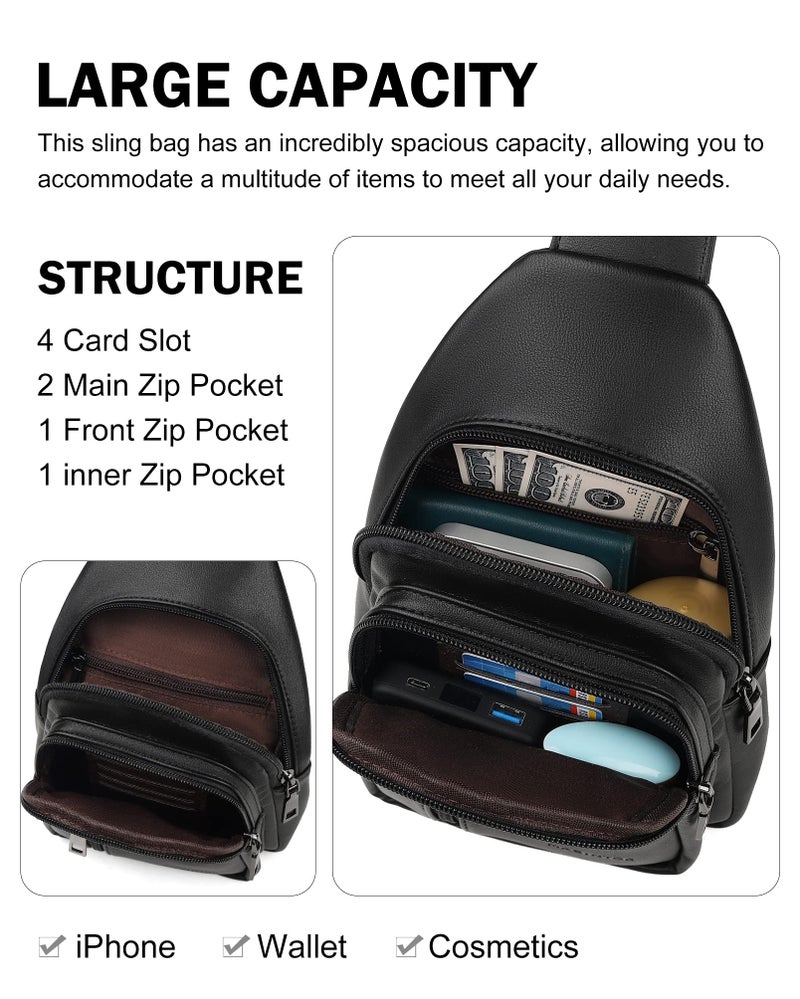 MASINTOR Sling Bag for Women - Crossbody Bags Fanny Pack with Vegan Leather - Adjustable Sling Backack for Travel Pure Black - Image 3