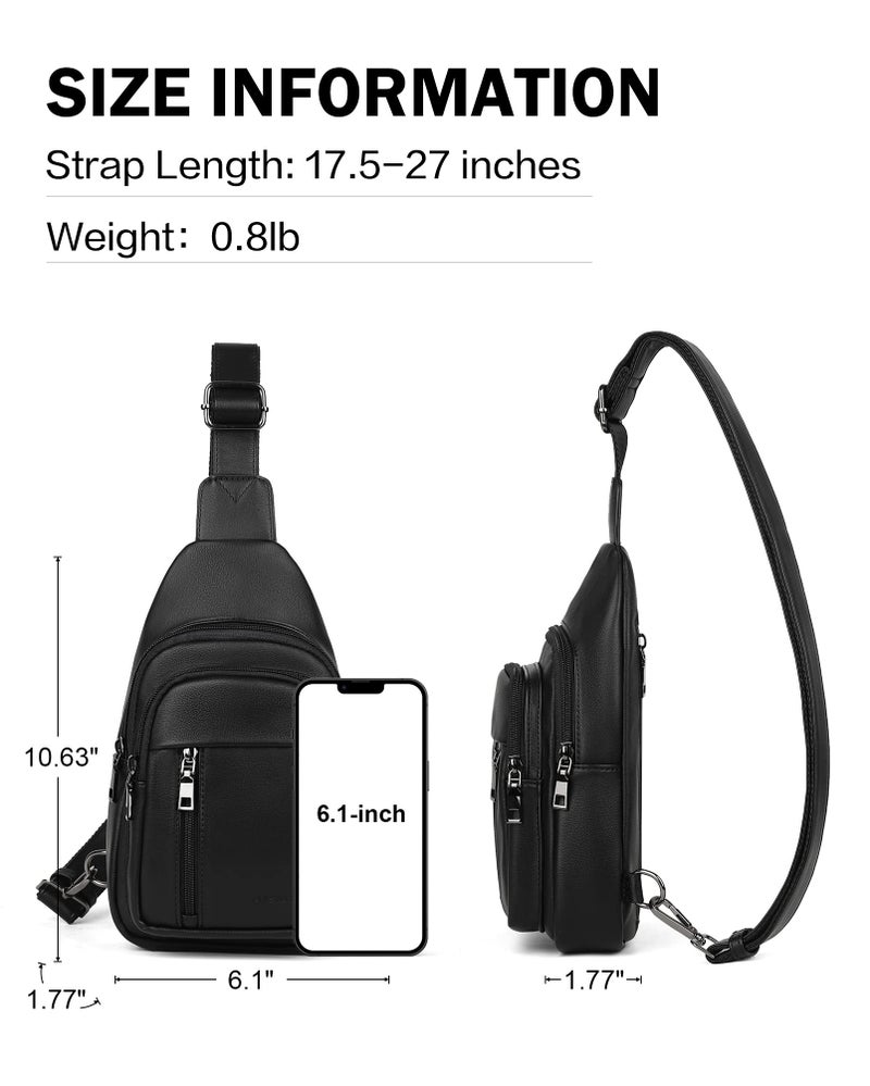 MASINTOR Sling Bag for Women - Crossbody Bags Fanny Pack with Vegan Leather - Adjustable Sling Backack for Travel Pure Black - Image 4