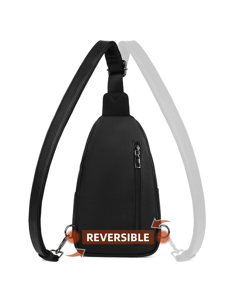 MASINTOR Sling Bag for Women - Crossbody Bags Fanny Pack with Vegan Leather - Adjustable Sling Backack for Travel Pure Black - Image 5