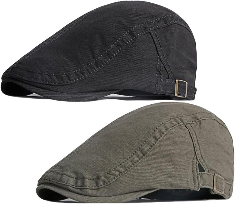 Qunson 2 Pack Men's Cotton Flat Cap Ivy Gatsby Newsboy Hat - Image 1